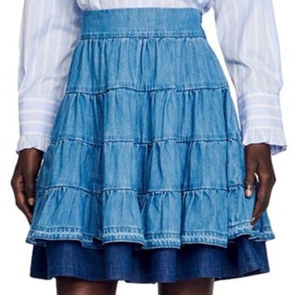 Sandro Blue A-Line Denim Skirt sz S